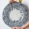 Guansen 13" Luxury Mother of Pearl Decorative Plates for Display Sea Shell Inlay Wood Charger Plates Mother of Pearl Inlay Tray