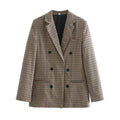 European and American Style Women's Thin Plaid Double-breasted Suit Jacket with Nylon Lining Windproof Autumn Top 5 Colors