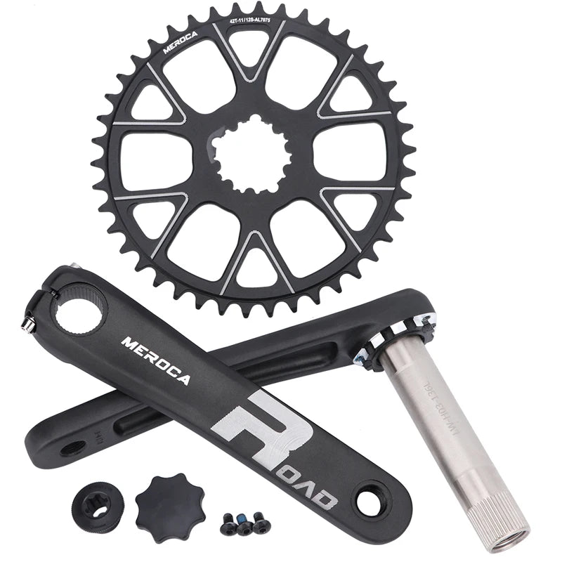MEROCA ROAD 40T 42T Single Disc Hollow Integrated Crank Bicycle Chainwheel Aluminum Alloy Road Bike Off-Road Crankset