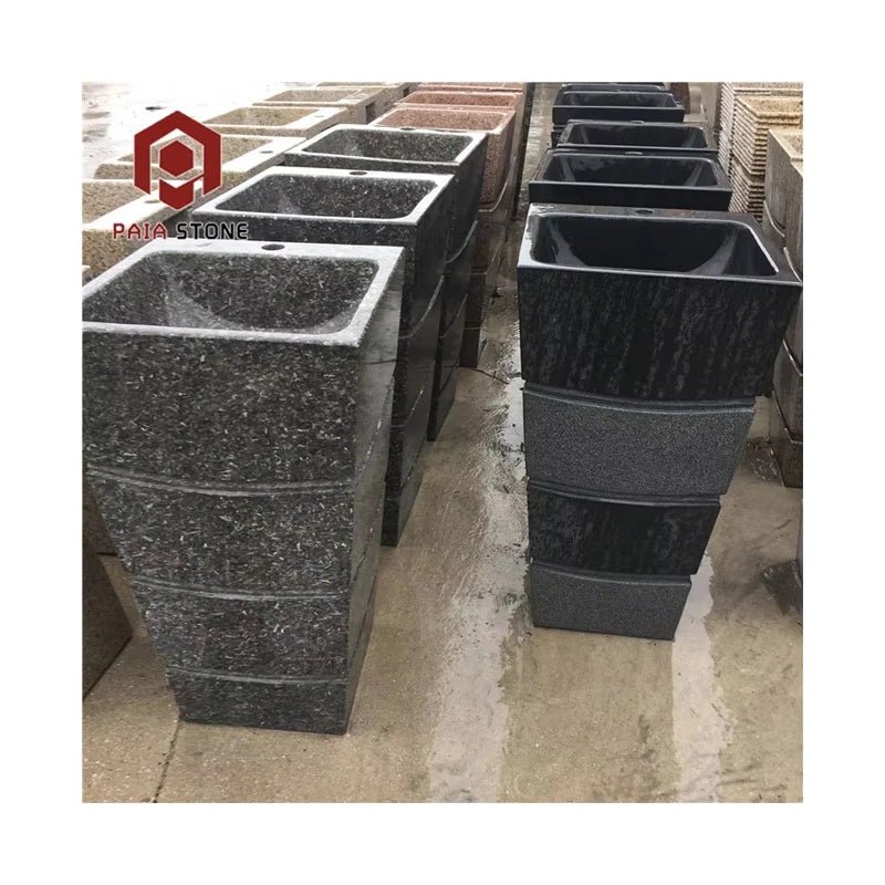Modern Outdoor Natural Granite Stone Pedestal Sink with Drainer for Hotel Bathroom Countertop