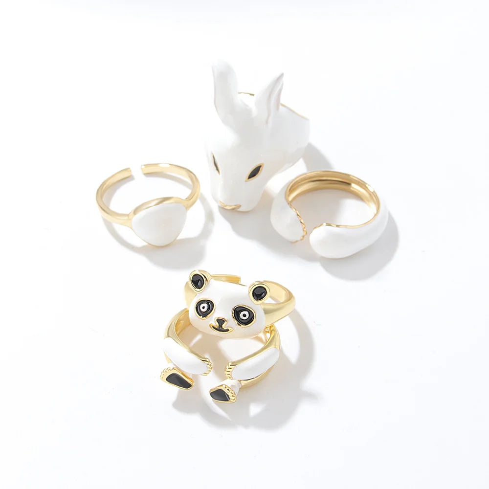 Women's Cute Style Copper Jewelry Set Lovely Animal Painting Oil Ring