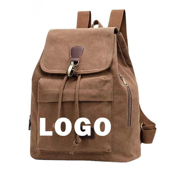 Custom logo Retro Travel Backpack Student Bag Casual Female Backpack Canvas Leather Backpack