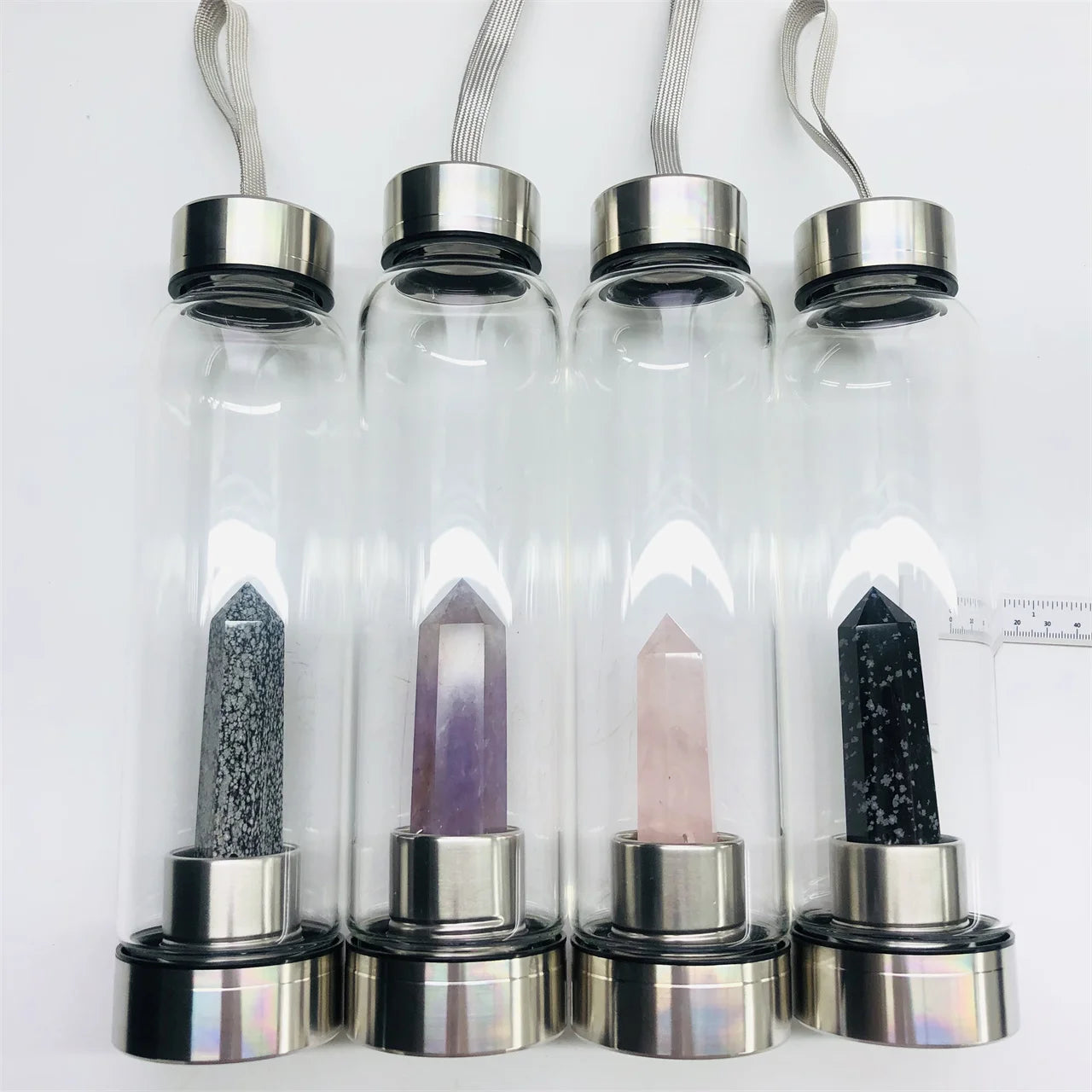 Crystal Energy Bottle Natural Crystal Gemstone Amethyst Point Rose Quartz Point Bottle for Decoration