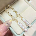 Gold Plated Brass Baroque & Rice Shape White Freshwater Pearl Earrings AAAA Grade Women's Jewelry for Wedding Engagement
