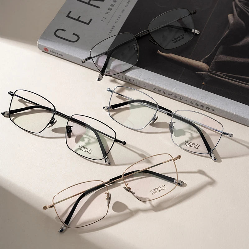 Trendy Ultra-Light Half-Titanium Eyeglass Frame Elegant Vintage Square Optical Frames for Men and Women Daily Work and Life