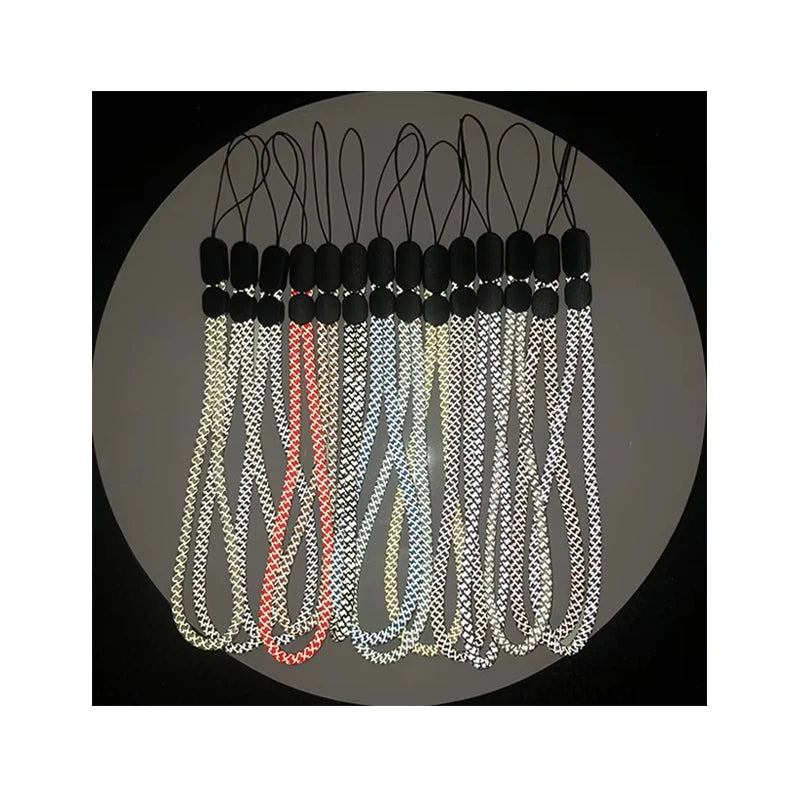 Premium Polyester Durable Round Hi Vis Reflective Night Safety Glow in Dark Lanyard Wrist Mobile Phone Strap with Plastic Buckle