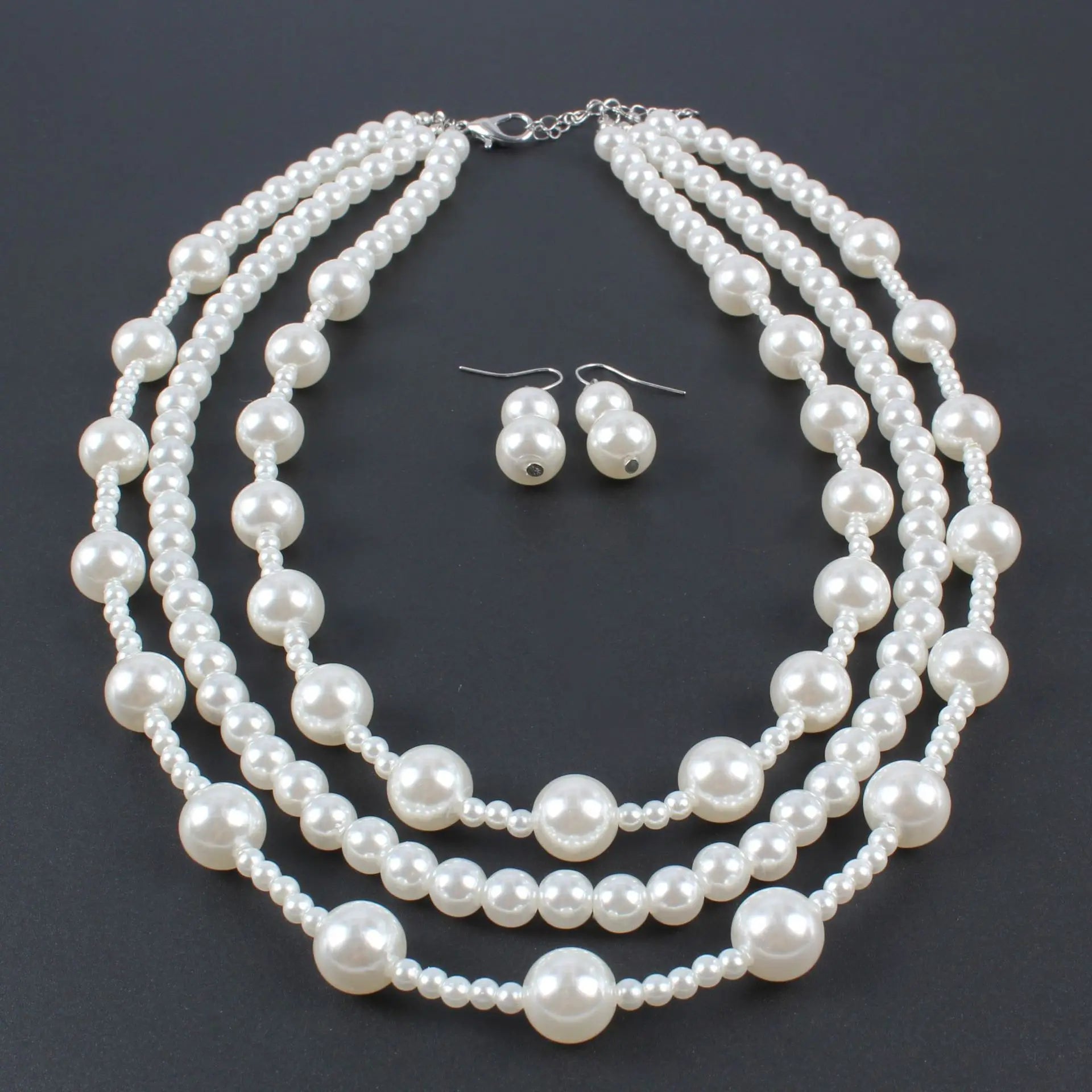 T9350 Wholesale Fashion Multi Layer Pearls Choker Necklace Pearls Necklace Earring Set Pearls Jewelry Set