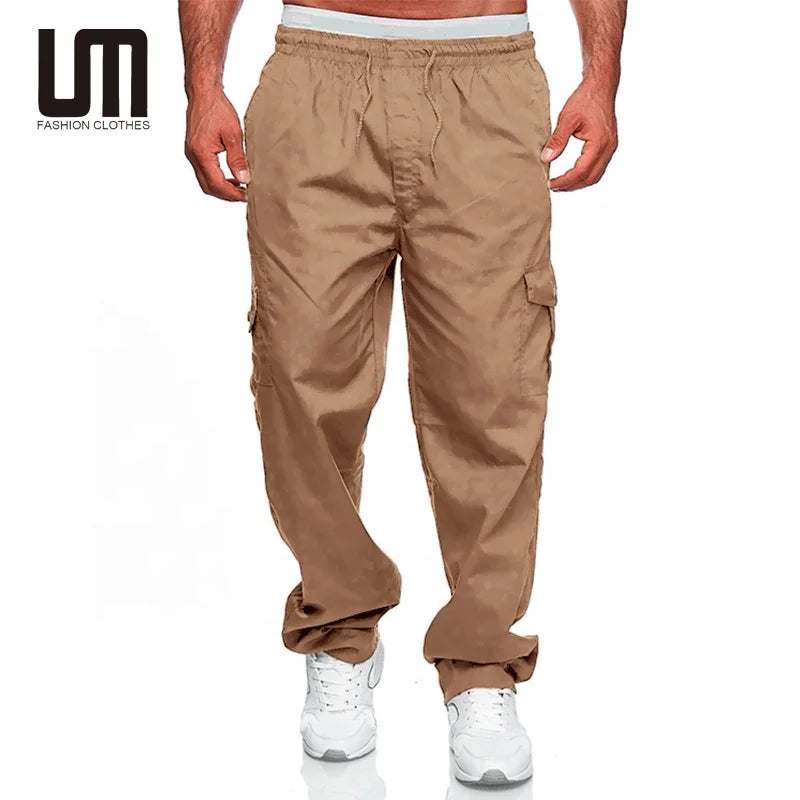 Liu Ming Oem Hot Selling Summer Men Casual Outdoor Sport Stretch Waist Loose Multi Pocket Cargo Pants Trousers