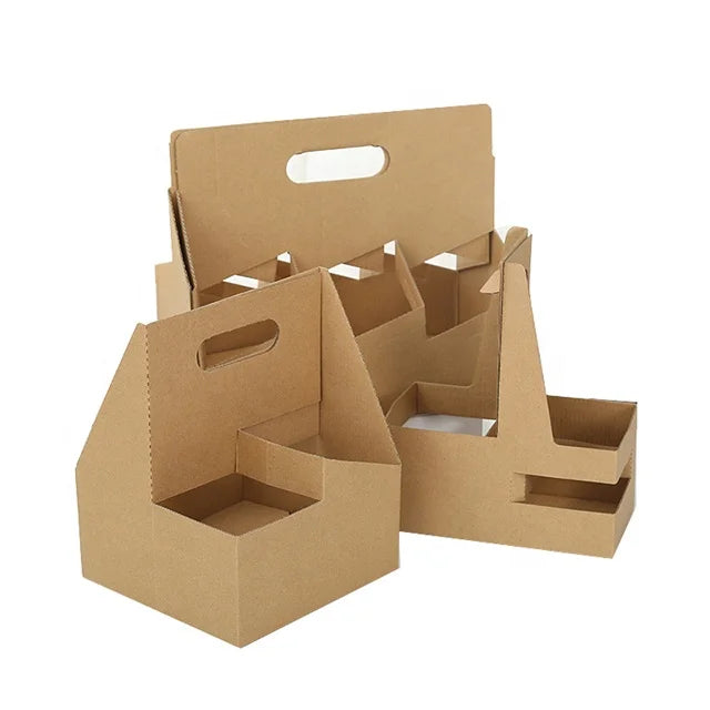 Disposable 2 Cups 4 Cups Coffee Tea Milk Kraft Paper Cup Holders with Handle Eco Friendly Drink Carrier