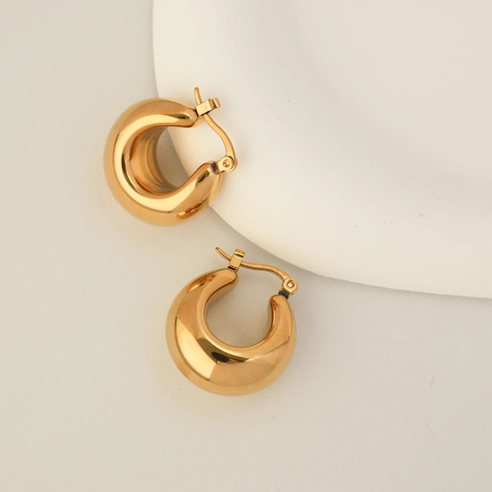 Waterproof 18K Gold Plated Chunky Hoop Earrings Hypoallergenic Stainless Steel Hollow Out U Shaped Large Earring YF3247