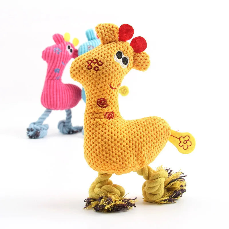 Eco-Friendly Classic Sika Deer Weaving Design Linen and Rubber Pet Squeak Toys Popular Gnawing Plush Toys for Cats and Dogs