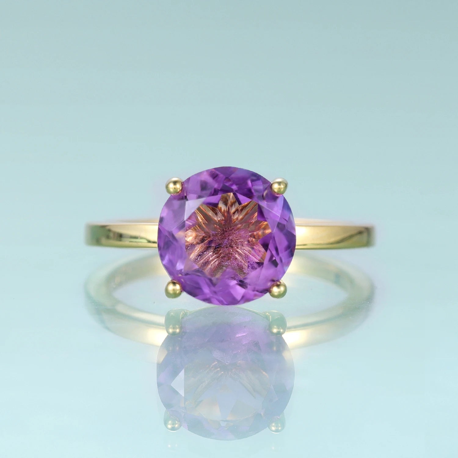 KH073 Abiding Custom Fine Jewelry Solitaire Round 8mm 9mm Natural Amethyst Gemstone 925 Sterling Silver Best Engagement Ring