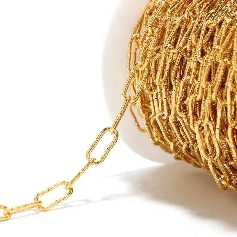 18k Gold Plated Embossing Texture Cable Oval Chain for Fashion Necklace Findings Jewelry Making Supplies