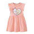 Cotton Ins Children's Summer Dress Casual Knee-Length Knitted Girls' Dress with Flying Sleeves and Printed Pattern