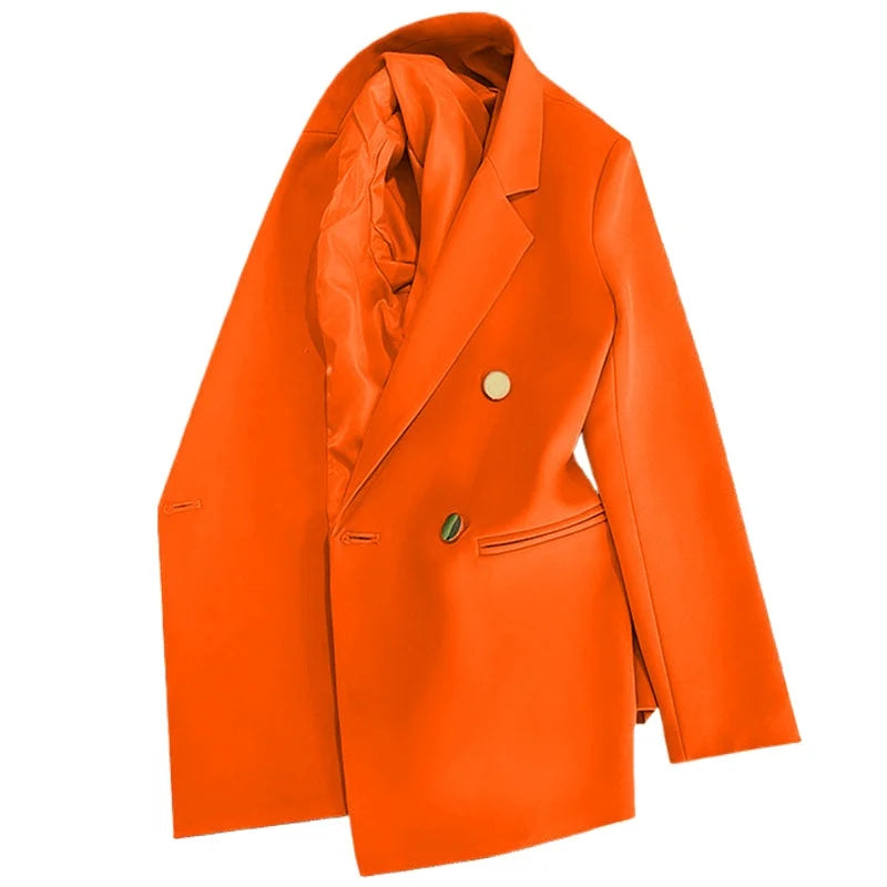Candy Chic Office Lady Double Breasted Blazer Vintage Coat Fashion Notched Collar Long Sleeve Ladies Outerwear Stylish Top