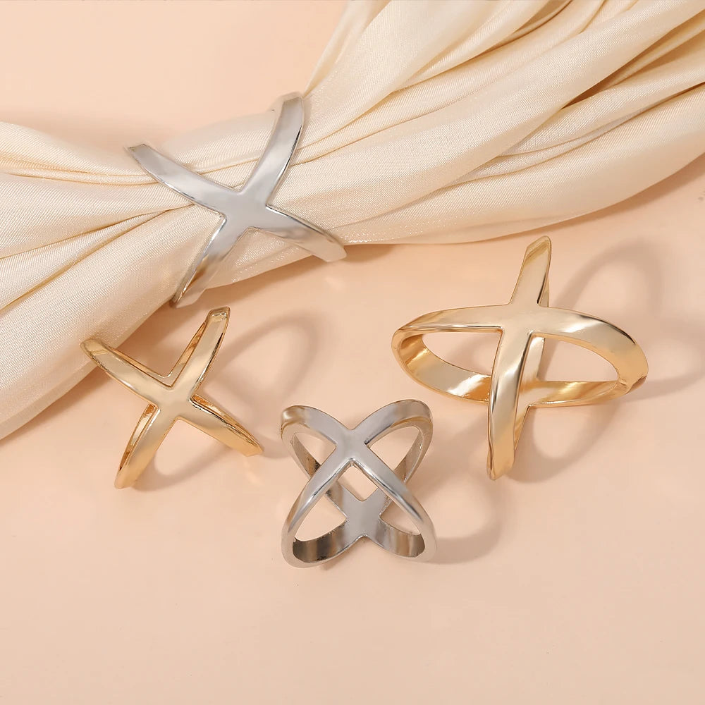 Luxury Hollow Cross Shape Silk Scarf Clip Ring Elegant Metal Buckle Jewelry for Women & Girls for Wedding & Gift Giving