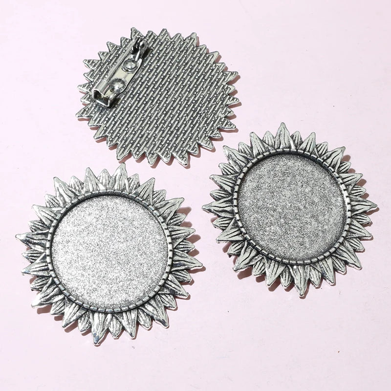 25mm Inner Size Antique Silver Plated Brooch Baroque Cabochon Base Setting Pendant Blank Bezel Trays