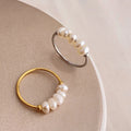 18K Gold Plated Dainty Minimalistic Freshwater Pearl Ring Stainless Steel Baroque Pearl Ring Gifts for Women