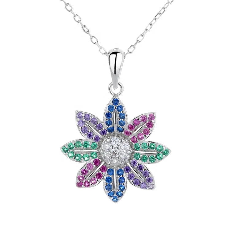 925 Silver Zircon Flower Design Pendant S925