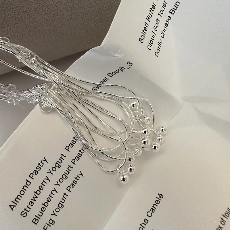 Real 925 Sterling Silver Snake Chain Cherry Beads Charm Bracelet for Women Student Fine Jewelry