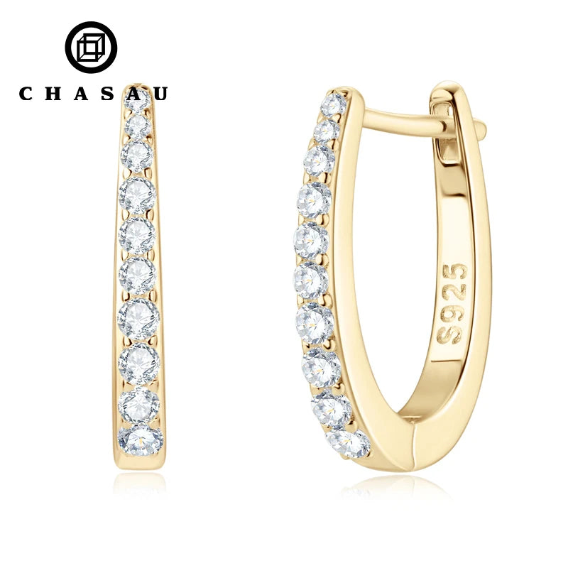 Factory Wholesale Moissanite Huggie Earrings 925 Sterling Silver Diamond Stud Earrings D Shape White Black Hoop Clip Earrings