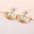 Statement Fan Shape Devil Eye Stud Earrings Gold Plated Turkish Blue Evil Eyes Earrings