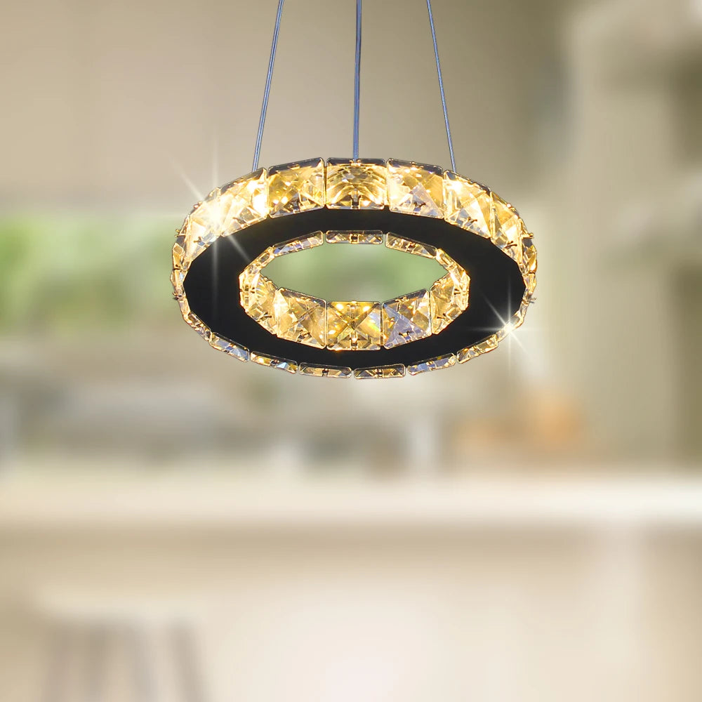 Hanging Lamp Chandelier Pendant Lights K9 Crystal Round Ring 20cm for Dining Bedroom Ceiling Chandelier