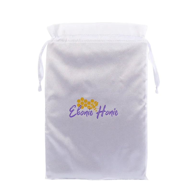 Custom Printed Small Gold Satin Pouch White Drawstring Bags for Dust Protection Elegant Silk Style Shopping Bags