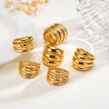 Wholesale Retro Style Chunky Stainless Steel 18K Gold Plated Multi-Layer Ring Waterproof Jewelry for Wedding and Gift