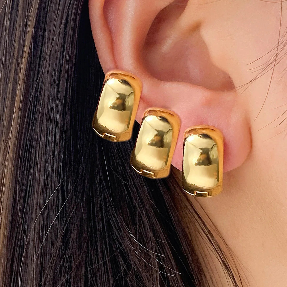 3Pcs/Set Punk Style Gold Color Hoop Ear Clip Earrings for Women Jewelry