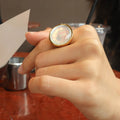 Chris April Fashion Jewelry in Stock PVD Gold Plated 316L Stainless Steel Water Proof Natural White Shell Signet Ring