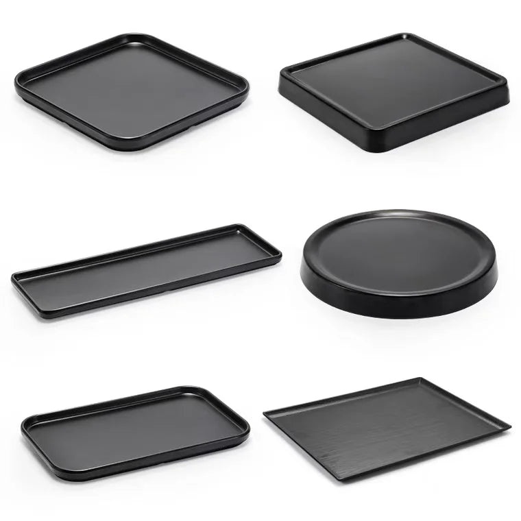 Large Melamine Tray Japanese Style Black Coffee Shop Canteen Serving Trays for Restaurant