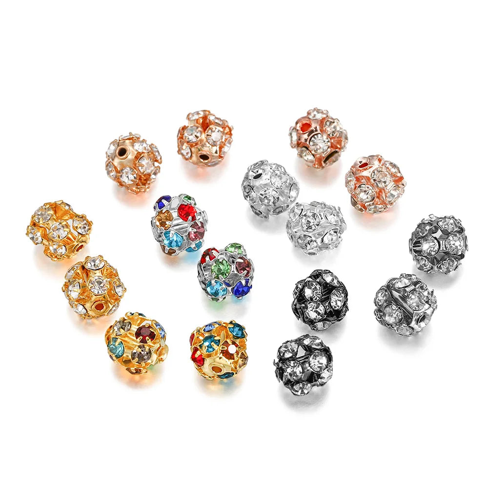 Crystal Bead 8mm 10mm Rhinestone Round Ball Spacer Loose Beads for Jewelry Making DIY Bracelet Necklace