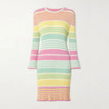 Knitwear Custom Colorful Stripe Crew Neck Flare Long Sleeve Rib Knit Women's Midi Sweater Dress Simple Summer Winter