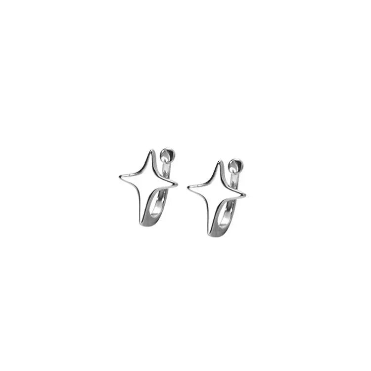 Rainbowking 925 Sterling Silver Star Ear Clips Senior Minimalist No Ear Hole Earrings Retro Niche Light Luxury Earrings