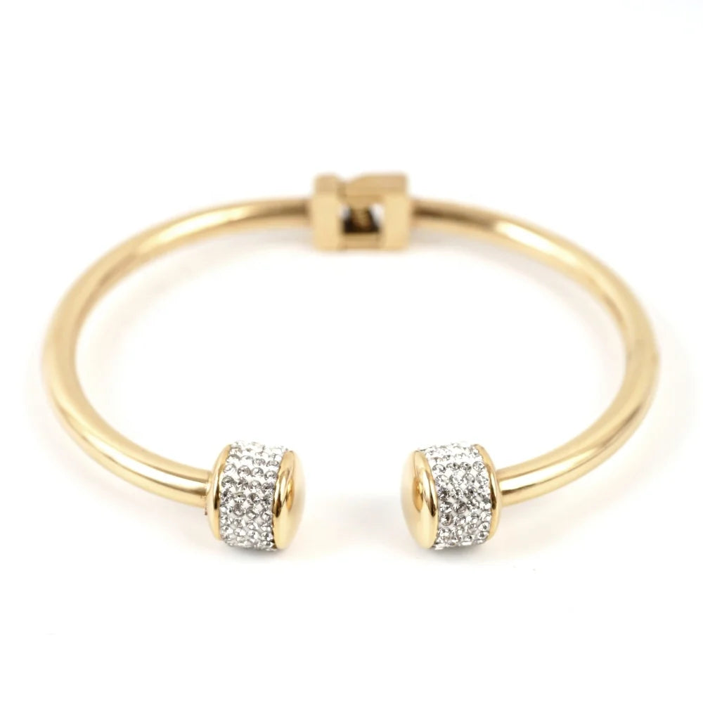 Luxury Stainless Steel Gold Plated Bangle Bracelets for Women Jewelry Bangles Full Clay Cz Rhinestones Open Cuff Bangle