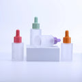 30ML Cosmetic Skin Care Essential Oil Essence Packaging Frosted Glass Flat Shoulder Matte Serum Color Dropper Bottle