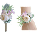 Wrist Corsage Boutonniere Beige Peony Buds Artificial Flowers Wedding Bridal Bridesmaid Wristband Groom Bridegroom Lapel Flower