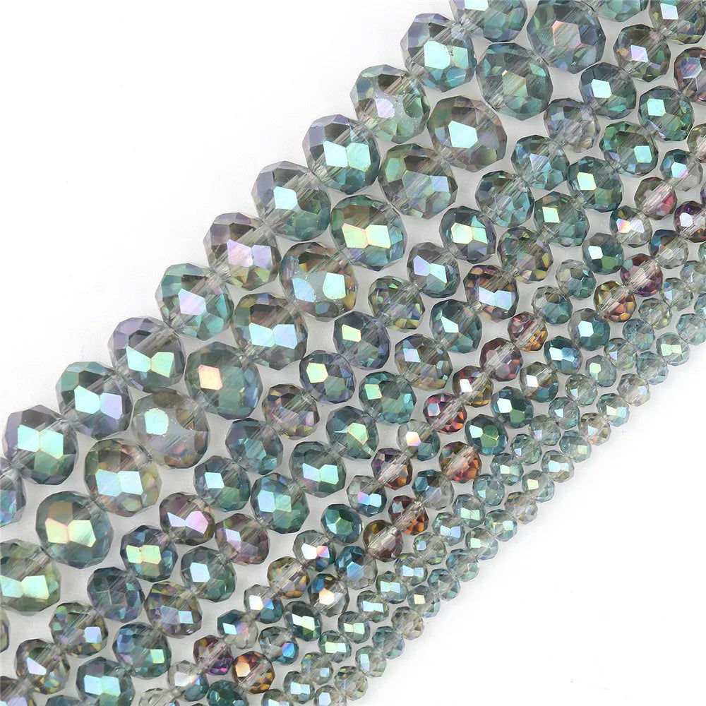 AB Green Faceted Rondelle Crystal Glass Beads Flat Round Loose Crystal Spacer Beads for Jewelry Making MegaBDM