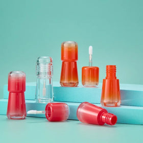 4ml Gradient Mushroom Shaped Plastic Lip Gloss Tube Lip Glaze Bottle Sample Bottle With Screw Lid Red Orange Color