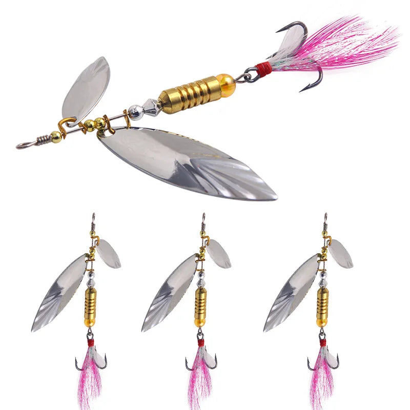 Luya Lure Sequin Metal Willow Leaf 6.7g/6cm Rotating Hand Feather Hook Fishing Gear Simulation Artificial Bait