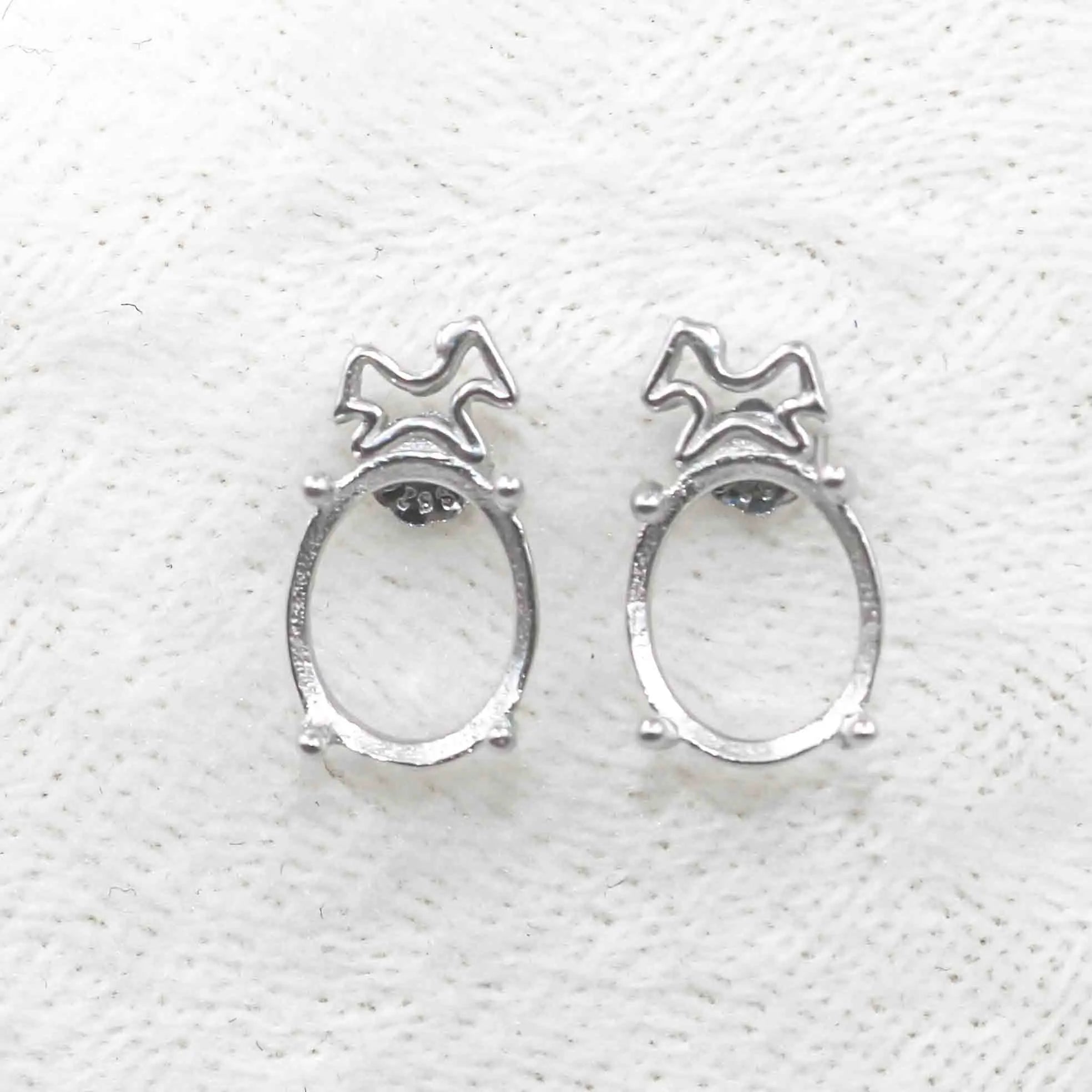 Sterling Silver 9*11mm Semi Mount Stud Earrings Empty Frame Support Blank Setting S925 Base Without Center Stone for DIY Inlay