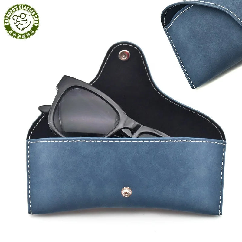 OEM Premium Custom Logo Slim Semi-Hardshell Eyewear Case Rectangle Shape Snap Buckle Leather Spectacle Sunglasses Case with Logo