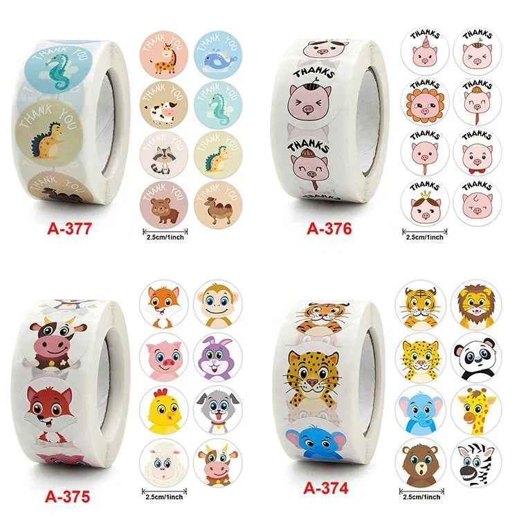 Wholesale 100pcs Cute Funny School 1inch Waterproof Cartoon Anime Roll Stickers for Kids Teacher Encouragement