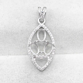 Sterling Silver 4*6mm Semi Mount Pendant Empty Frame Blank Support Setting S925 Base Holder Without Center Stone for DIY Inlay