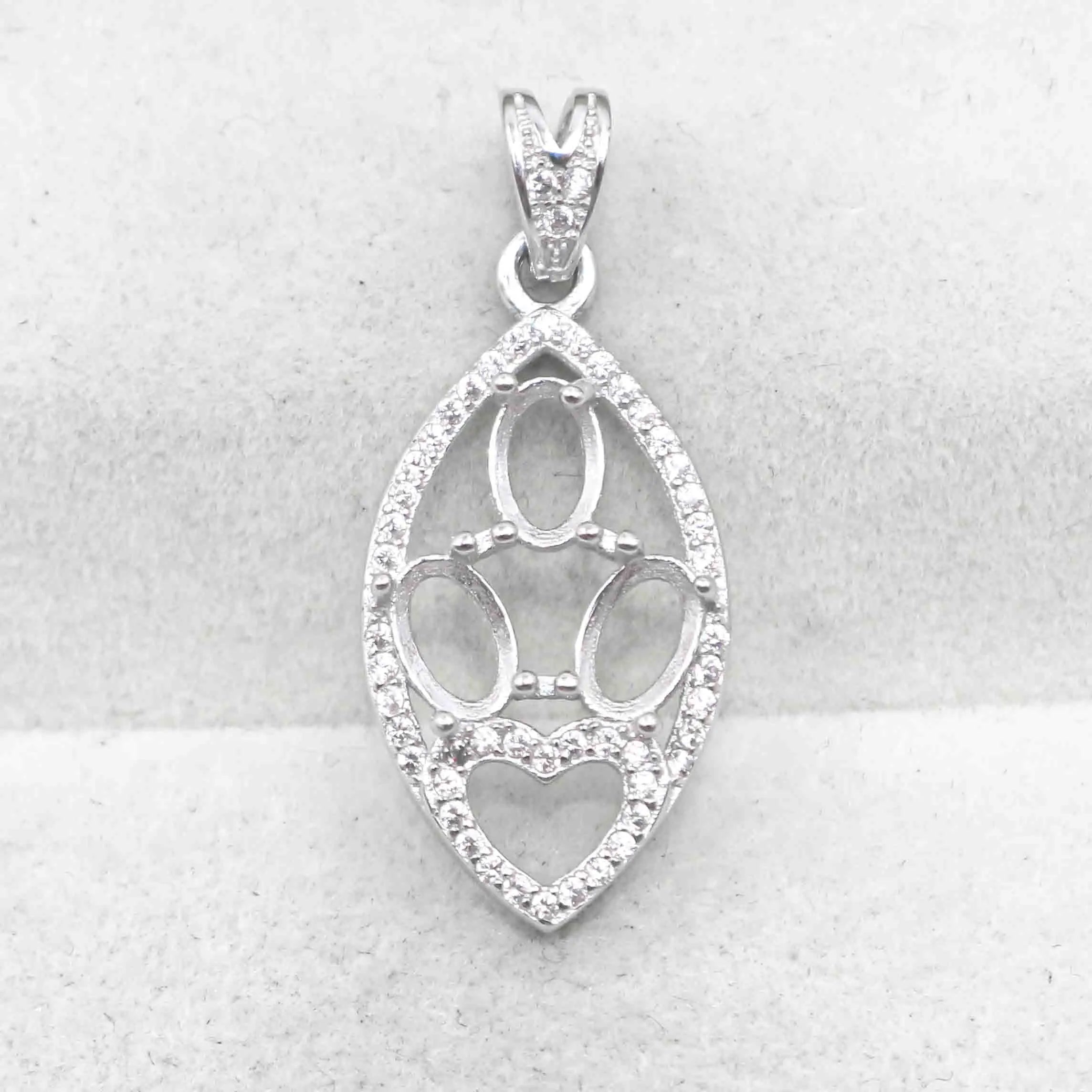 Sterling Silver 4*6mm Semi Mount Pendant Empty Frame Blank Support Setting S925 Base Holder Without Center Stone for DIY Inlay