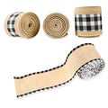Buffalo Plaid Wired Edge Ribbons Christmas Burlap Fabric Craft Ribbon Natural Wrapping Ribbon Rolls with Checkered Edge