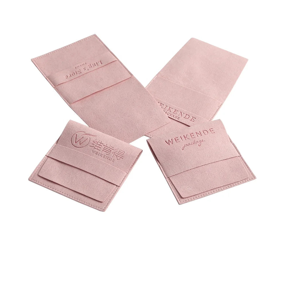 Luxury 8x8cm Microfiber Envelope Style Jewelry Container Custom Logo Debossed Band with Earring Necklace Bracelet Gift Pouches