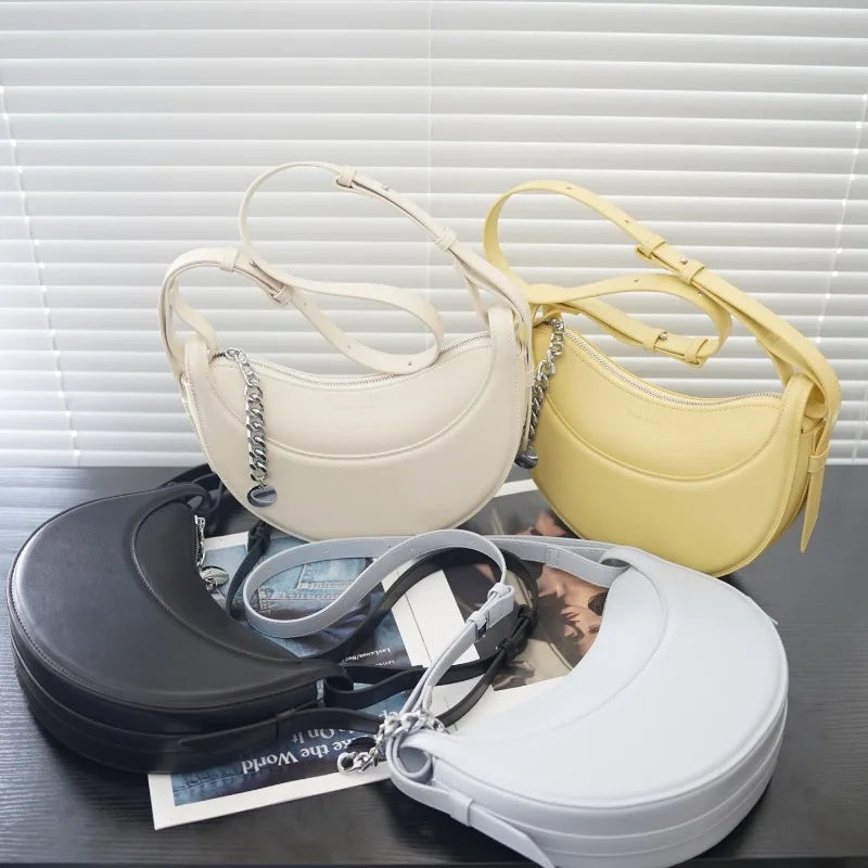 Elegant PU Leather Saddle Bag for Women Shoulder Bag Crescent Purse Trendy Crossbody Bag