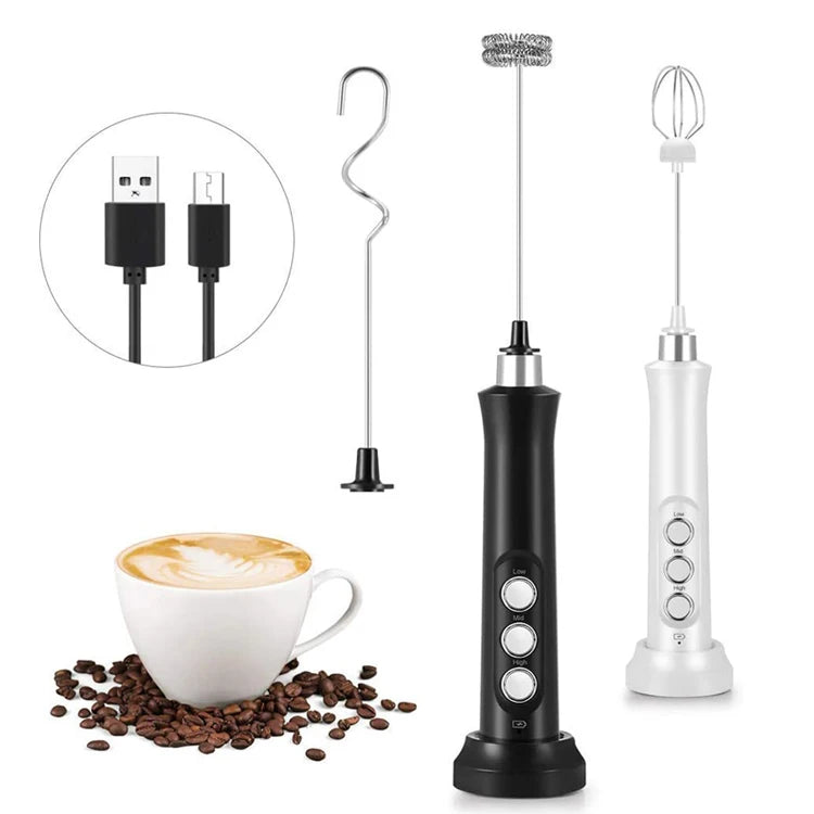 Portable Handheld 3 Speeds Electric Milk Mixer Machine Rechargeable Egg Milk Frother